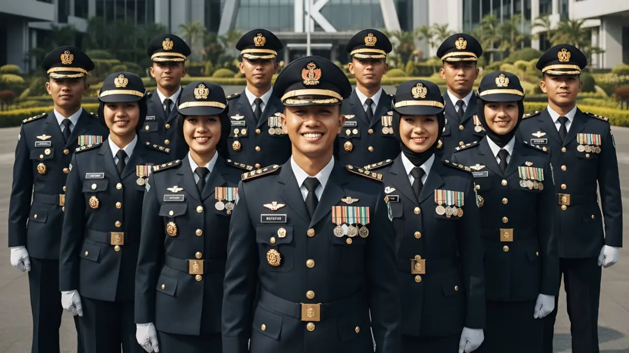 sekelompok taruna-taruni kemenhub gagah berseragam dinas